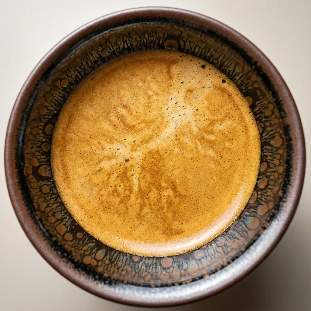 Close up of Espresso in Tenmoku Cup Enhanced Coffee Flavor Experience
