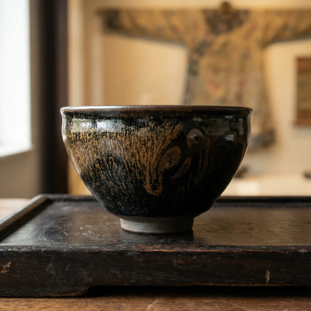 Handmade Jian Zhan Tea Bowl with Hare's Fur Glaze