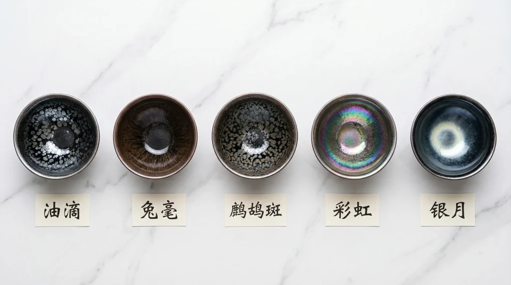 Jian Zhan Glaze Patterns Comparison Oil Spot Hares Fur Partridge