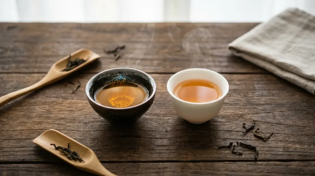 Tenmoku Cup vs Porcelain Tea Taste Comparison Test Setup