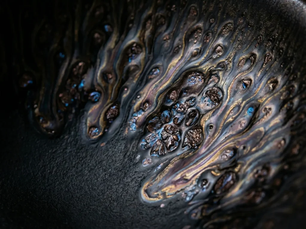 How Our Tenmoku Tea Cups Changed This Customer's Tea Ritual 2 Tenmoku Iron Rich Glaze Oil Spot Pattern Macro Photography