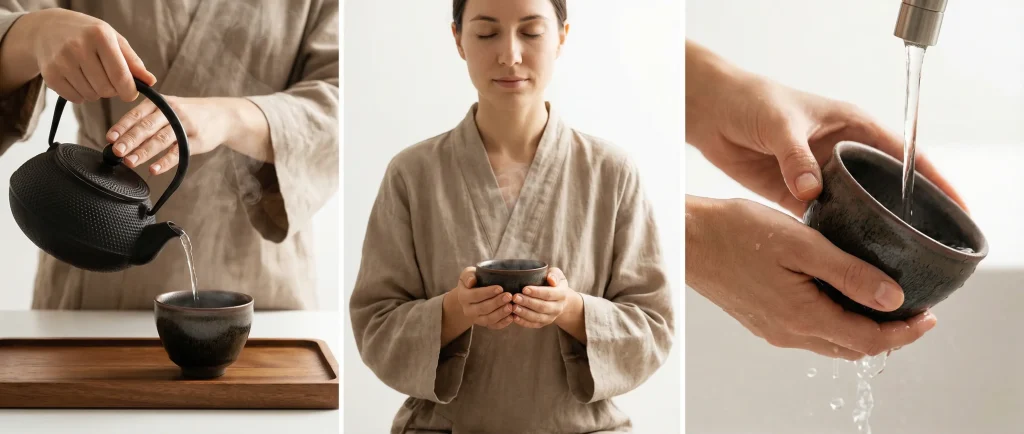 How Our Tenmoku Tea Cups Changed This Customer's Tea Ritual 3 Three Phase Tenmoku Tea Ritual Preparation Engagement Completion