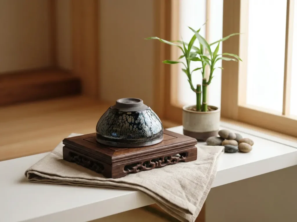 Proper Jian Zhan Storage and Display on Wooden Stand