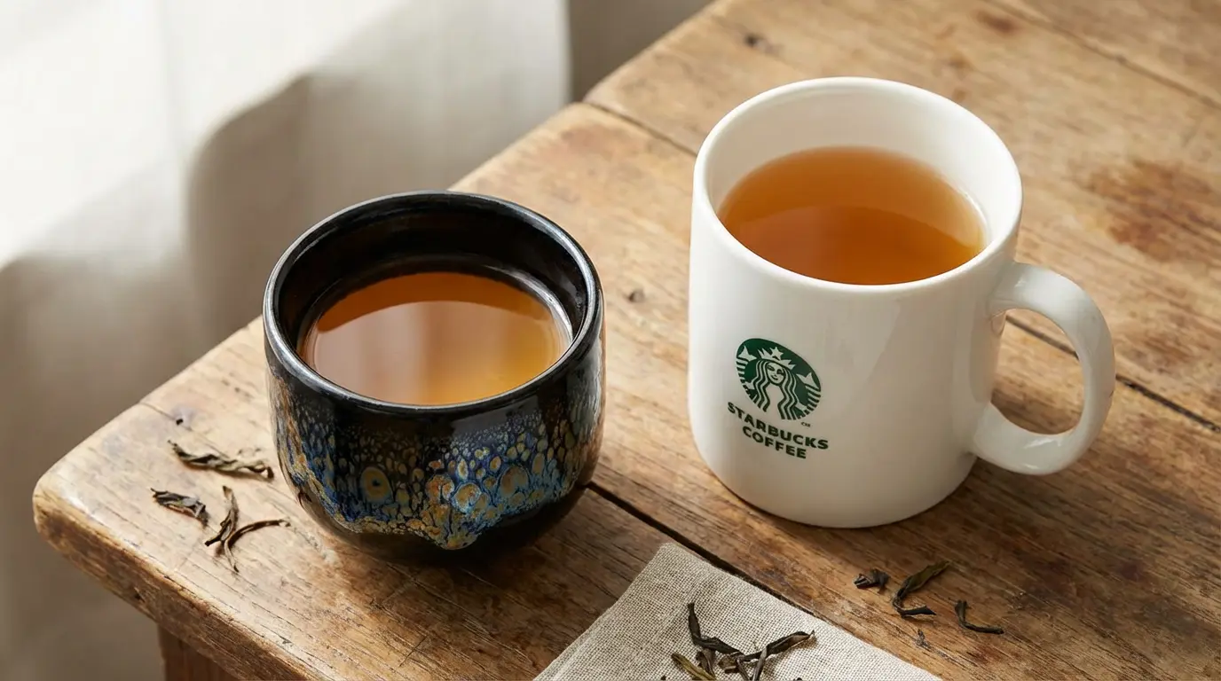 Tenmoku Tea Cup vs Starbucks Mug Side by Side Comparison