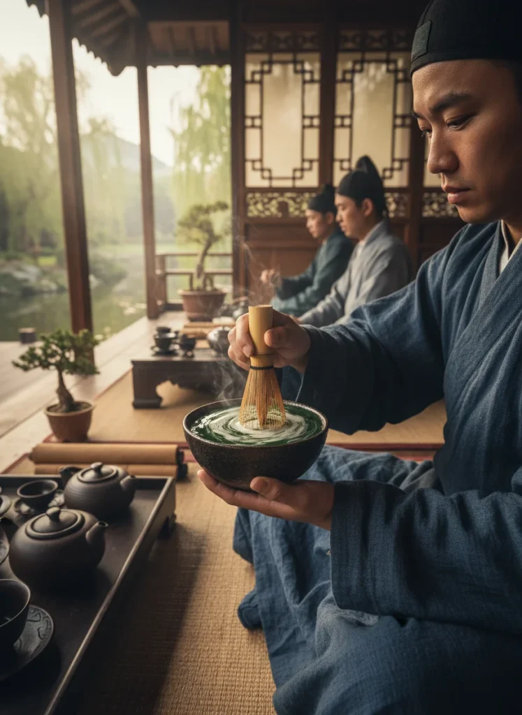 Understanding the "Black Glaze" of Jianzhan: A Deep Dive into the Art of Chinese Pottery 4 Song Dynasty tea competition with white froth in dark Jian Zhan black glaze bowl