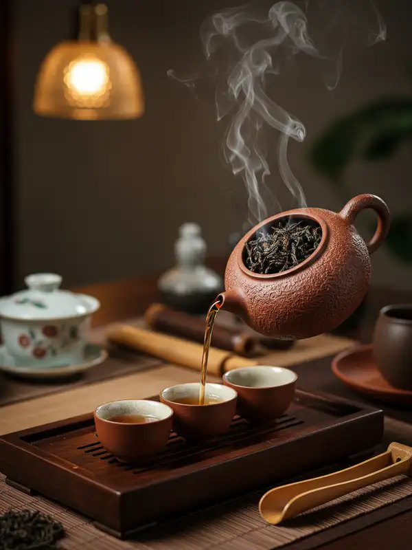 Da Hong Pao brewing Da Hong Pao oolong tea being brewed in a Yixing clay teapot