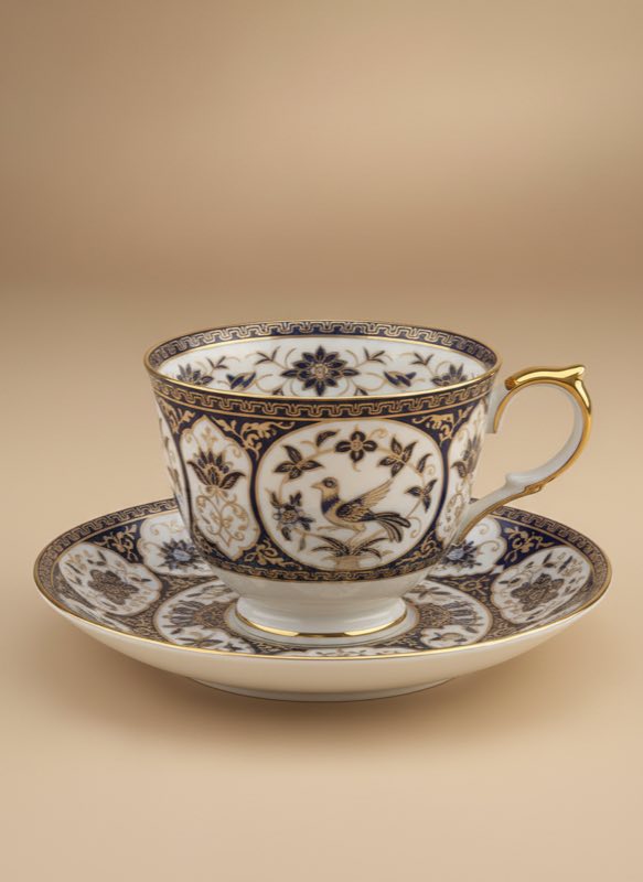 Elegant black and gold tea cup feat