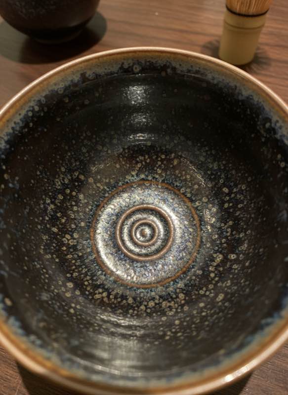 Handmade Jian Zhan interior throwing marks Interior of handmade Jian Zhan showing throwing spiral marks and oil-spot glaze