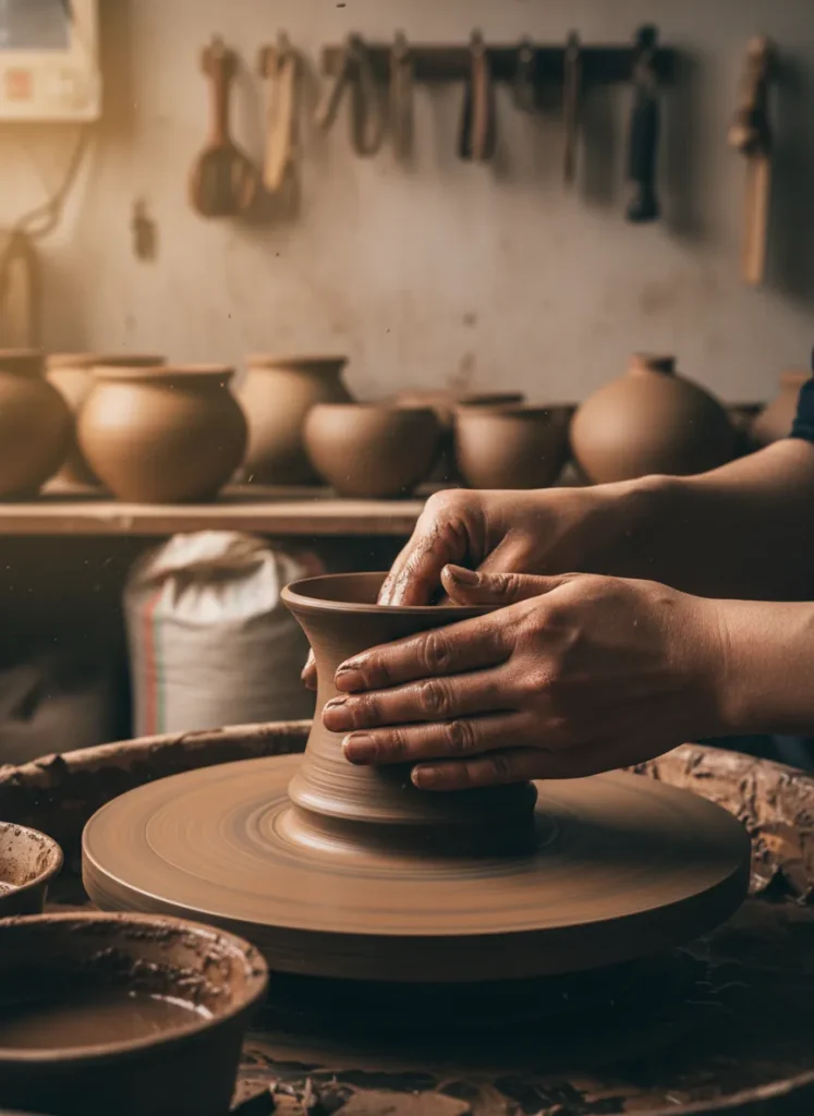 How Jian Zhan Tea Cups Are Made: The 13-Step Process 3 Artisan hands shaping a Jian Zhan tea cup on traditional potters wheel in Fujian workshop