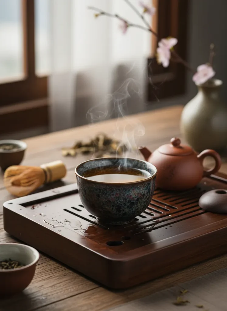 Oil spot Tenmoku tea cup used in traditional tea ceremony