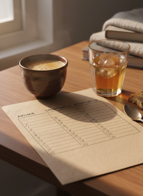 Taste test scoring sheet tenmoku vs glass cup comparison