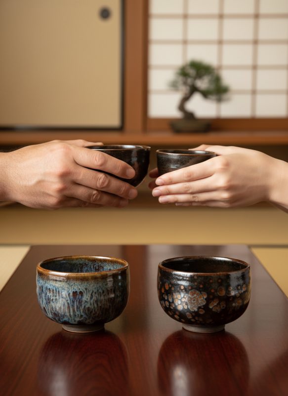 Customer satisfied after tenmoku cup exchange process