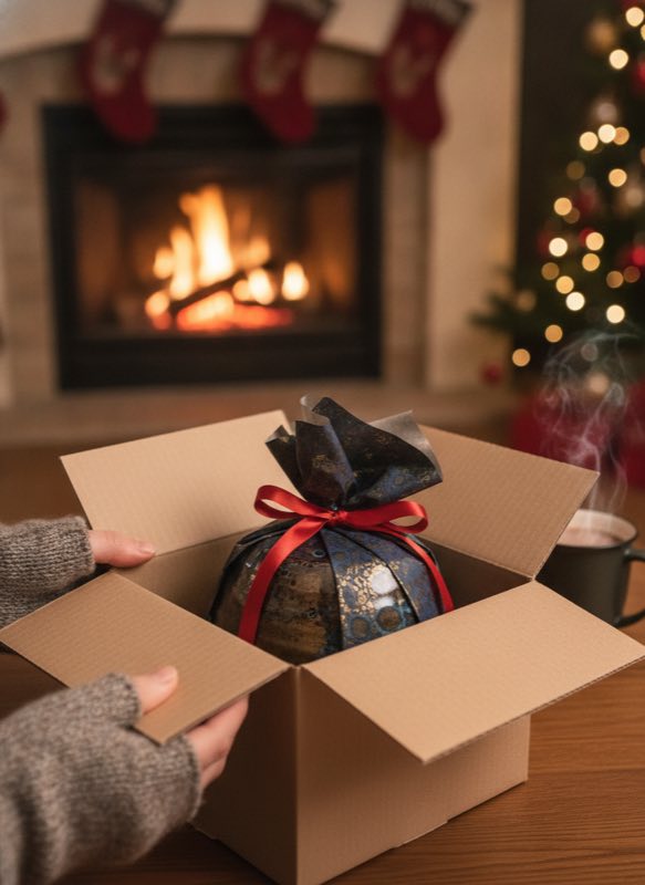Tenmoku cup Christmas morning unboxing fireplace