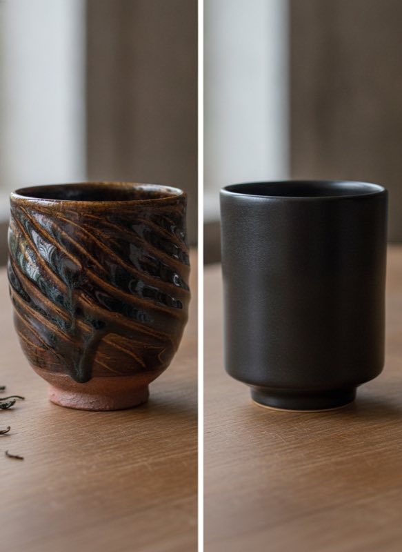 Handmade vs mass-produced tenmoku Handmade vs mass-produced tenmoku cup comparison