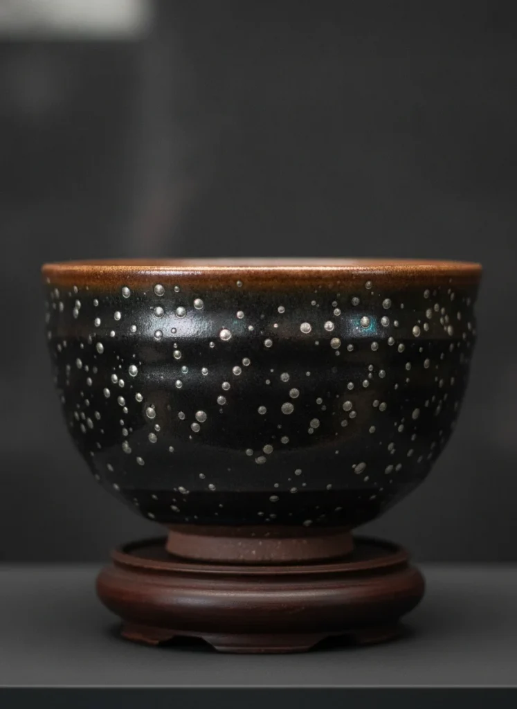 What Does "Oil Drop" Mean in Jianzhan Tenmoku 2 Oil spot Tenmoku tea bowl with metallic silver droplets on black glaze