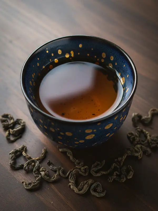 Oolong tenmoku cup amber tea