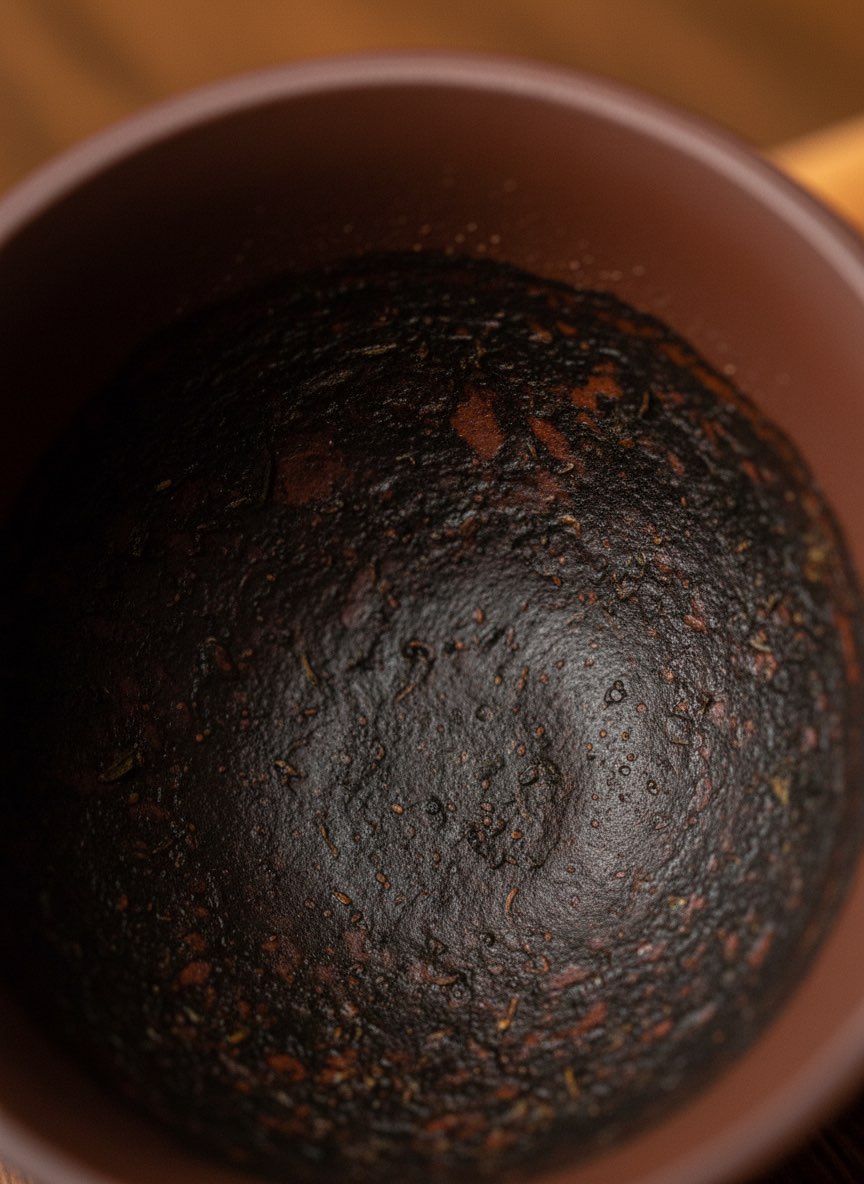 Seasoned Zisha cup Seasoned Yixing Zisha cup interior showing patina