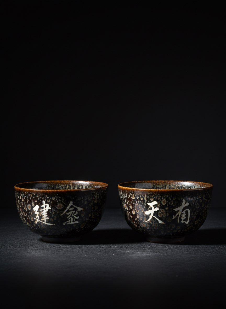 Jian Zhan and Tenmoku tea bowls side by side comparison Jian Zhan and Tenmoku tea bowls side by side comparison