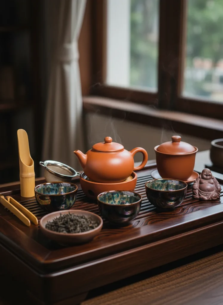 How to Host a Gongfu Cha Tea Session at Home 2 Complete gongfu tea setup with Yixing teapot and cups