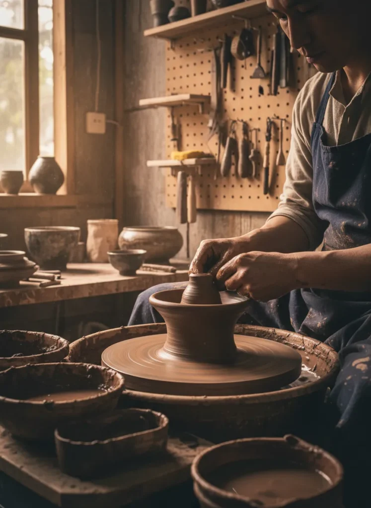 Why Are Jian Zhan Tea Cups So Expensive? The Value Behind the Craft 4 Skilled potter throwing a Jian Zhan tea bowl on a potters wheel using iron-rich clay from Jianyang