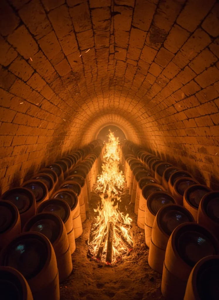 The difference between the glaze of wood-fired Jianzhan and the glaze of electric kiln-fired Jianzhan 4 Traditional dragon kiln firing Jian Zhan with pine wood flames inside