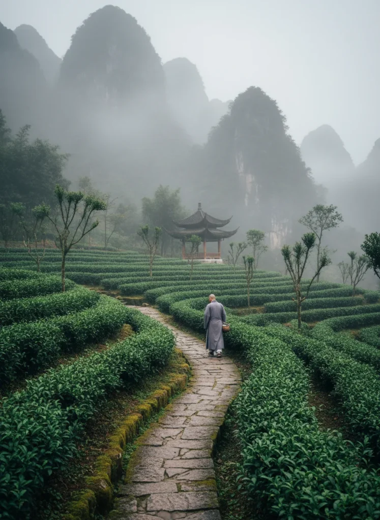Zen Buddhism and the Art of Tea: A Spiritual Guide 5 Ancient Chan Buddhist monastery tea garden in misty Chinese mountains