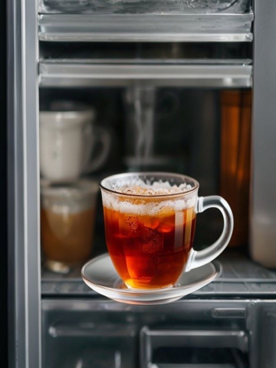 Cold Brew in Tenmoku: Does Iron Glaze Change Iced Tea? 3 Cold brew tea preparation in tenmoku cup in refrigerator