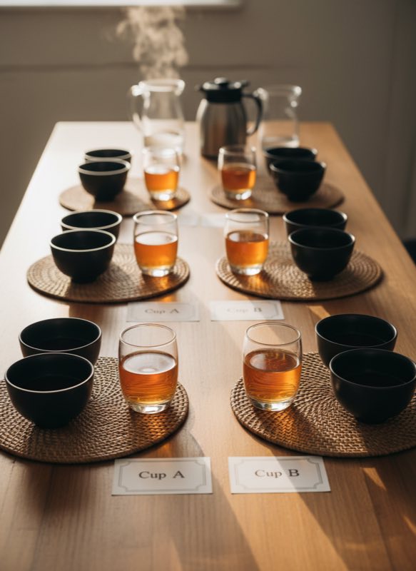 Blind taste test setup tenmoku vs glass