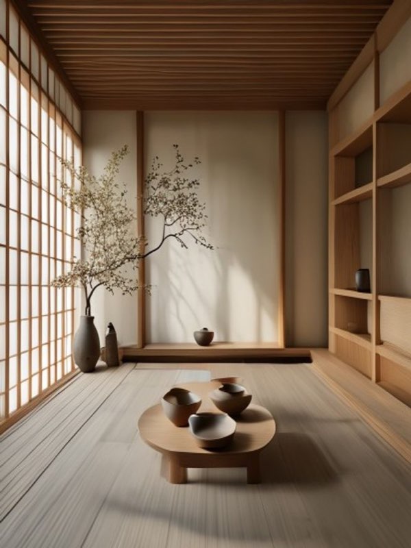 Japanese ma concept tea room minimalist empty space tenmoku cup alcove zen aesth