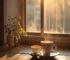 slow morning tea ritual tenmoku cup soft dawn light window peaceful kitchen scen