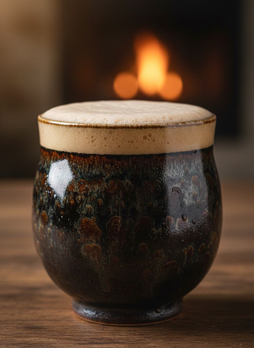 Can a Tea Cup Improve Your Beer? Tenmoku Test 2 Stout craft beer in Tenmoku cup with oil-spot glaze
