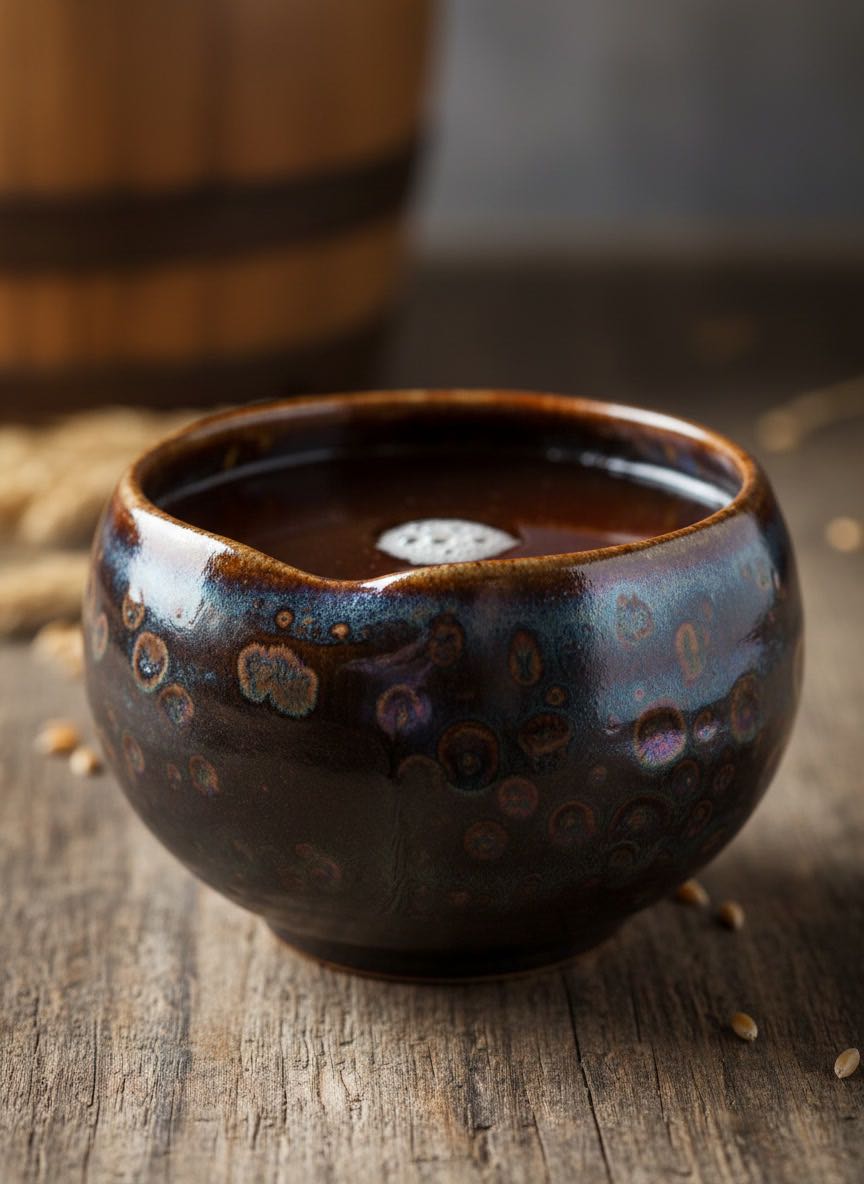 Can a Tea Cup Improve Your Beer? Tenmoku Test 3 Sour ale being poured into Tenmoku ceramic cup