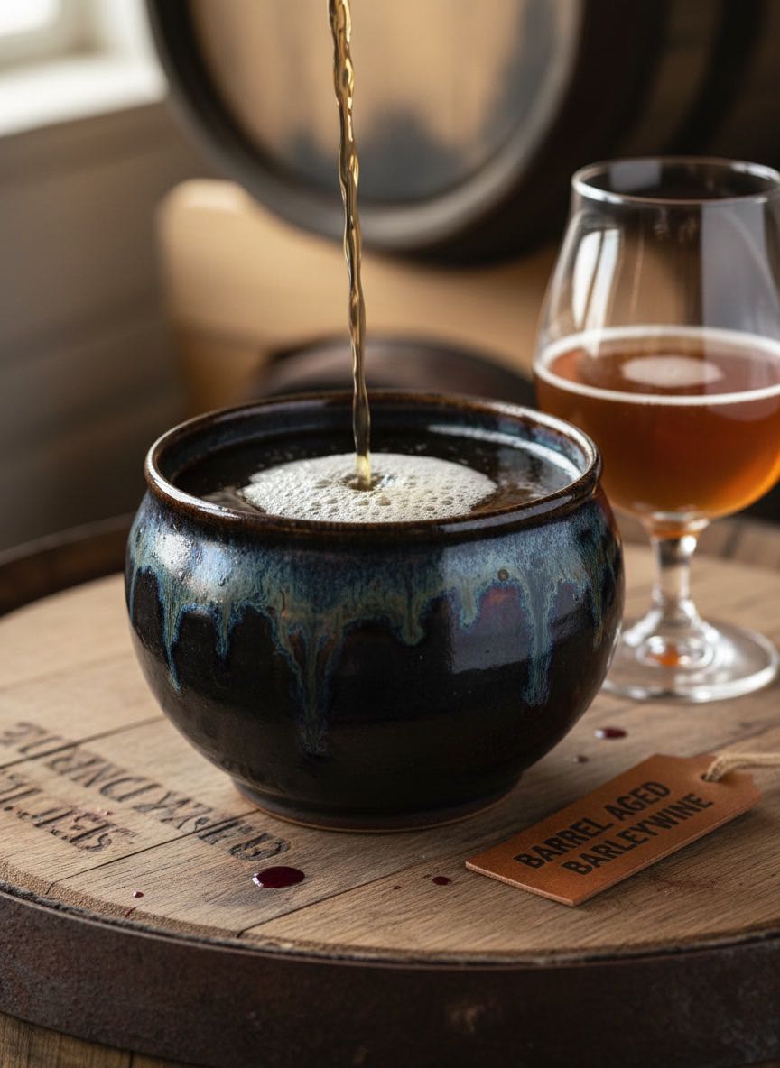 Can a Tea Cup Improve Your Beer? Tenmoku Test 4 Barrel-aged barleywine in Tenmoku bowl