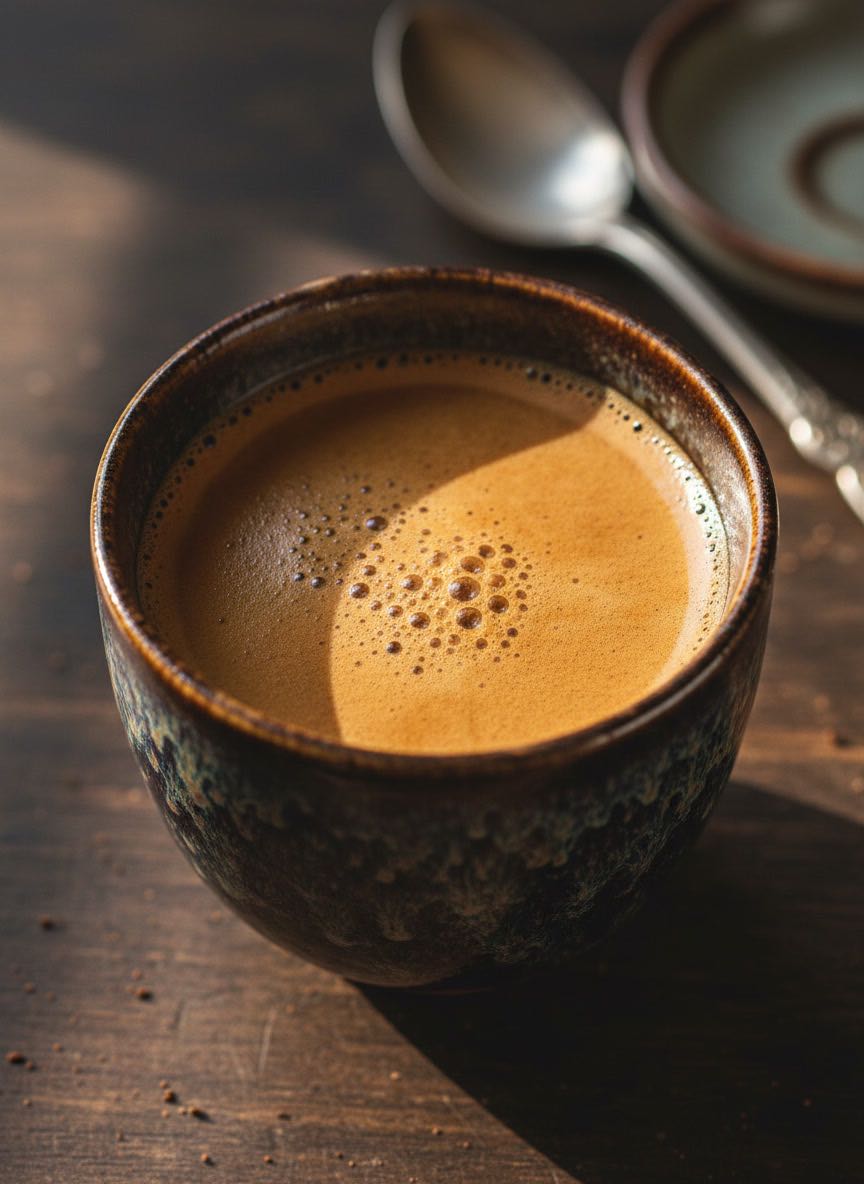 Espresso in Tenmoku cup with crema retention