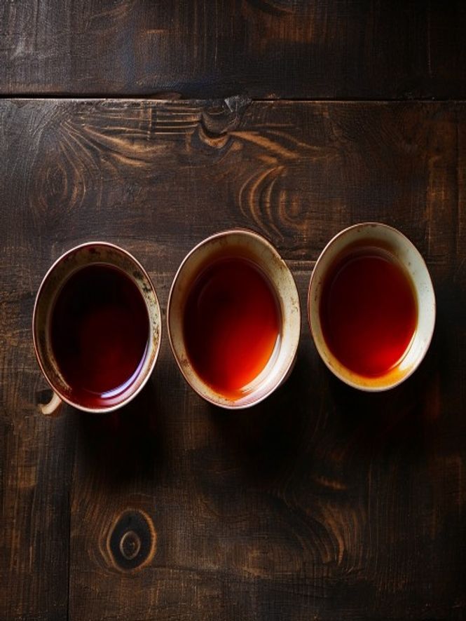 Tenmoku cups wine comparison Three tenmoku cups with wine and tea comparison