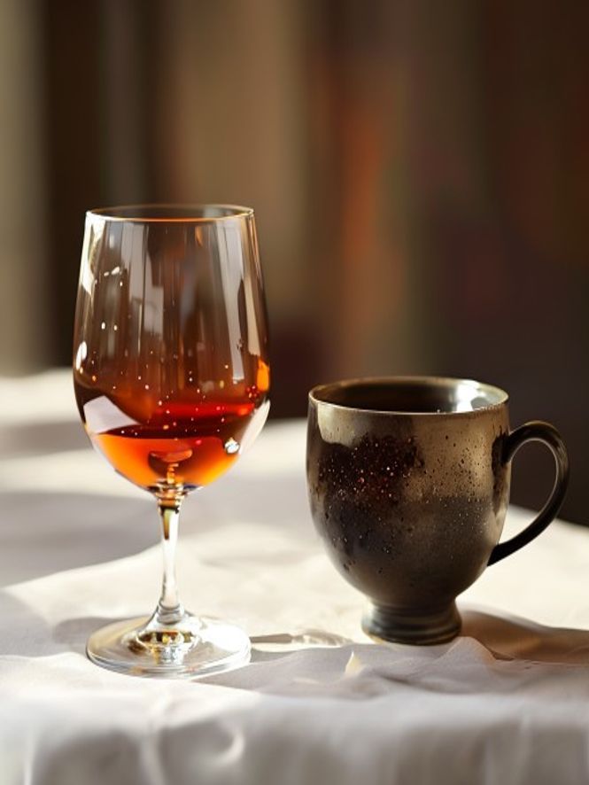 Crystal vs tenmoku wine tasting Wine in crystal glass versus tenmoku cup comparison