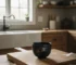 Wabi-sabi kitchen tea corner with handmade Tenmoku cup