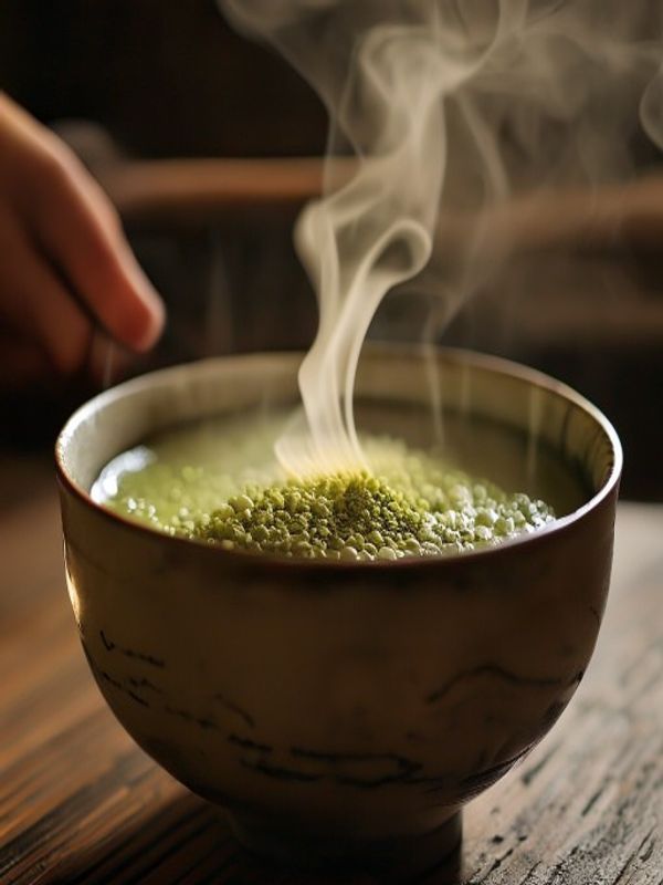 Whisking Matcha in Tenmoku Whisking matcha in a tenmoku bowl with bamboo chasen
